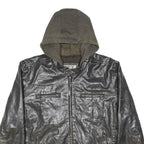 LEVI'S Mens Black Hooded PVC Jacket XL Zip Closure Lightweight Synthetic