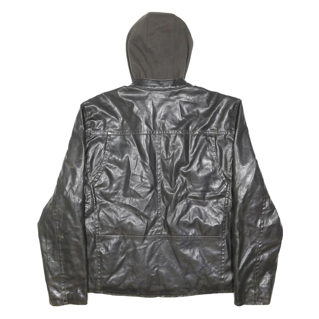 LEVI'S Mens Black Hooded PVC Jacket XL Zip Closure Lightweight Synthetic