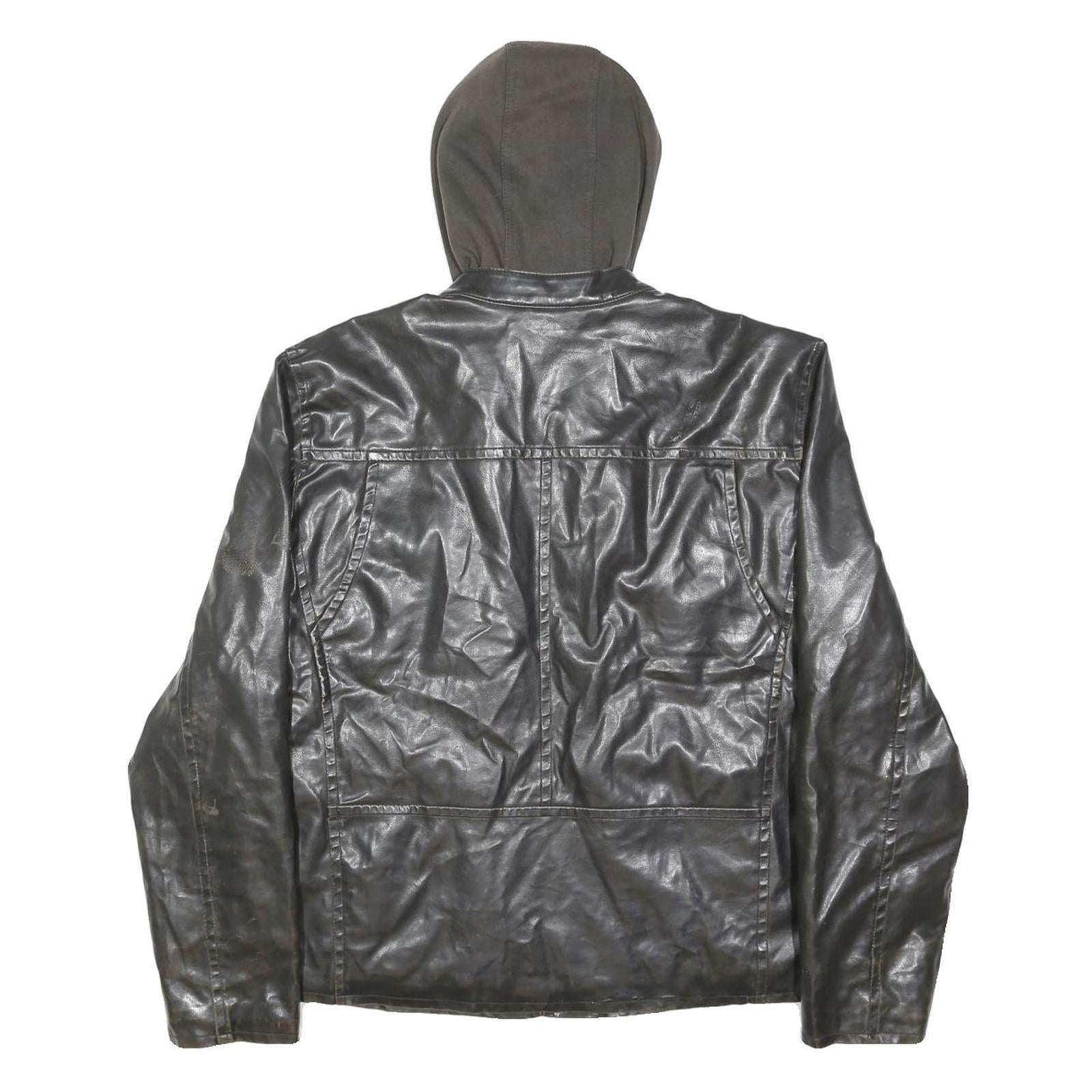 LEVI'S Mens Black Hooded PVC Jacket XL Zip Closure Lightweight Synthetic
