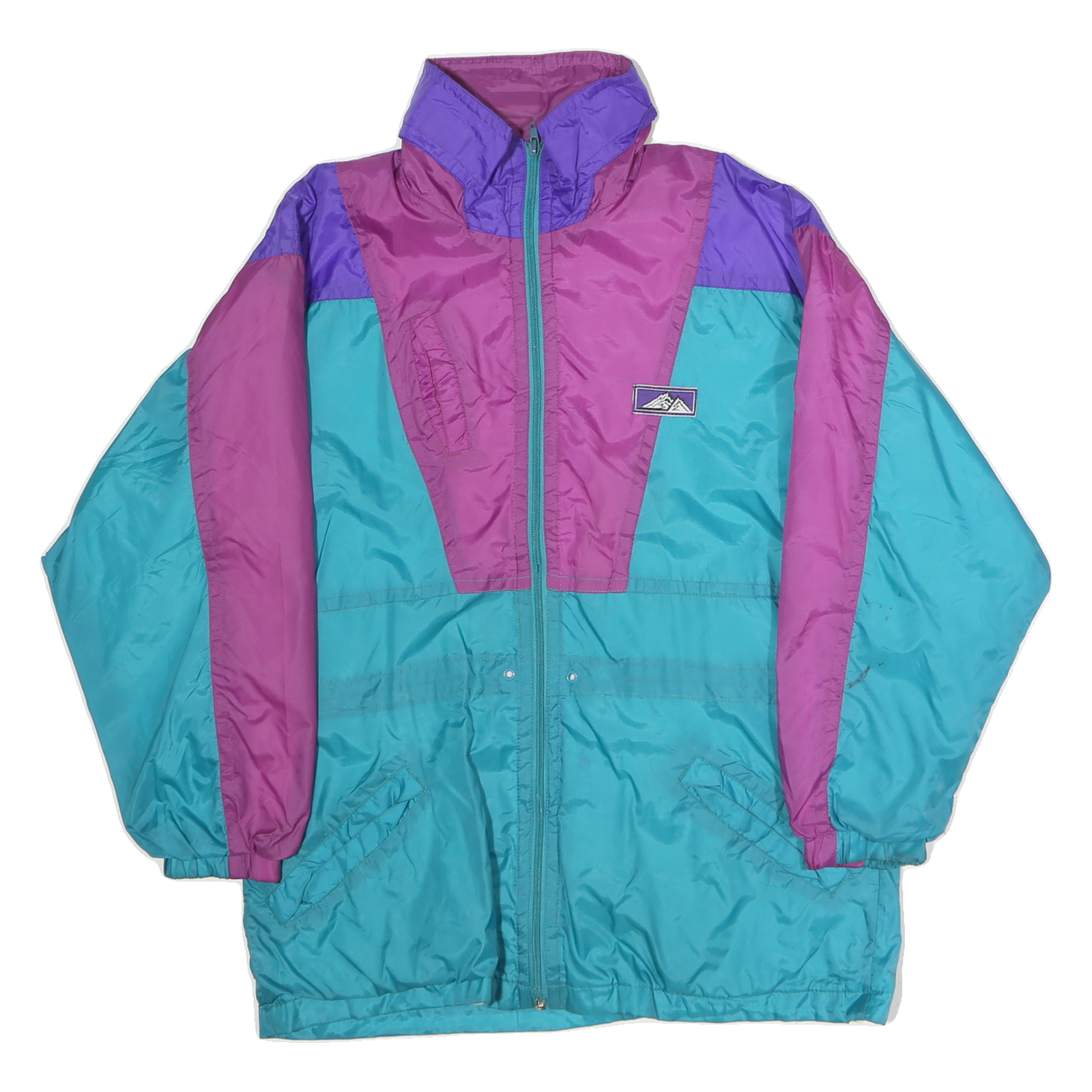 AUDASSE Womens Purple & Turquoise Colourblock Jacket M Polyester Zip Outdoor
