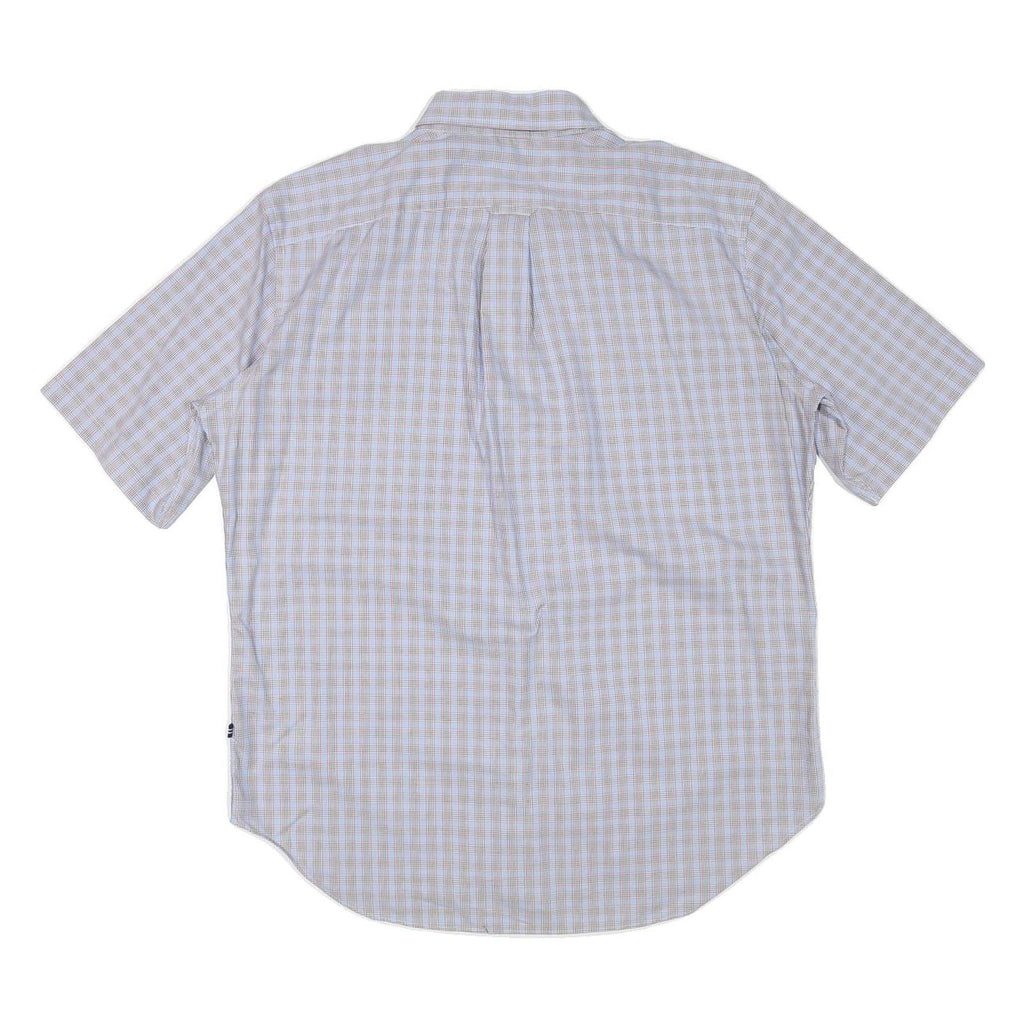 NAUTICA Mens Blue & Brown Checked Short Sleeve Shirt L Cotton Blend Casual
