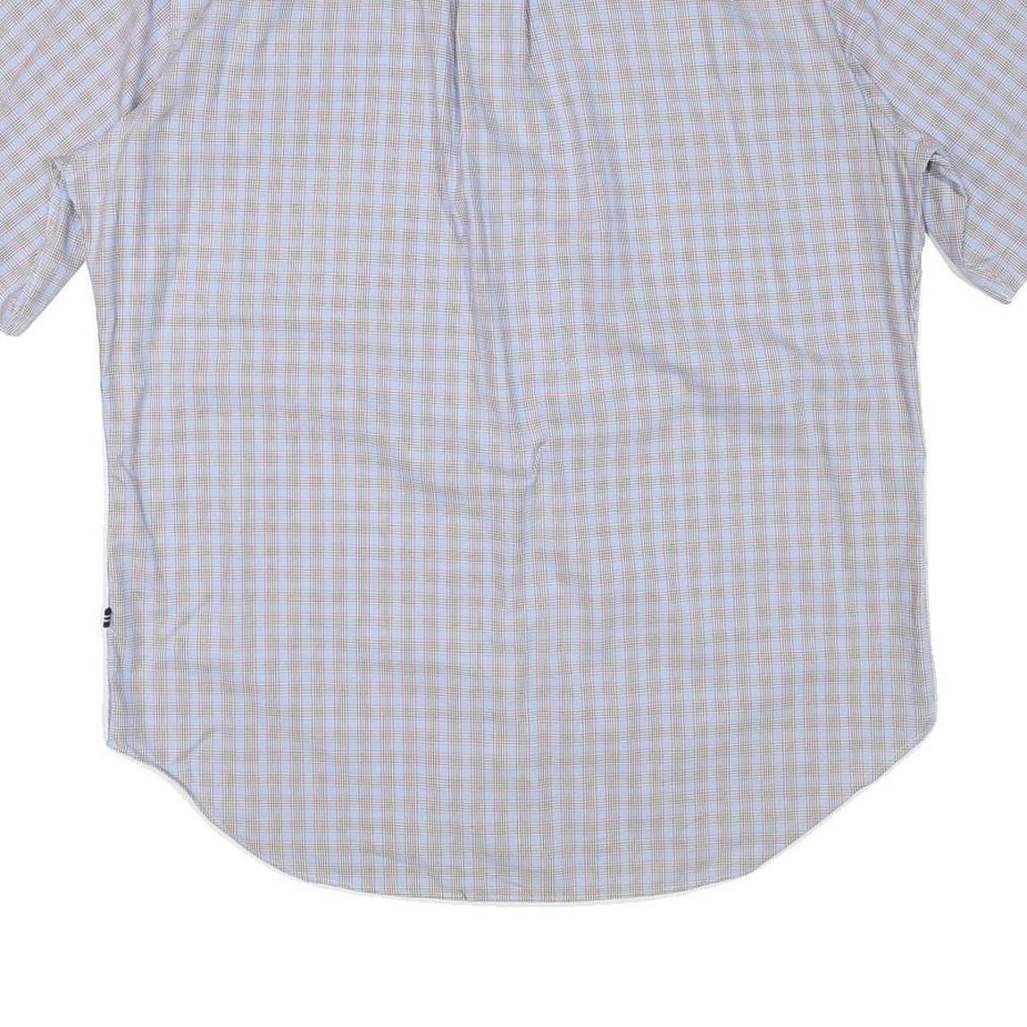 NAUTICA Mens Blue & Brown Checked Short Sleeve Shirt L Cotton Blend Casual