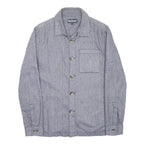 BARBOUR Mens Blue Grey Wool Blend Shirt S Herringbone Long Sleeve Button Pocket