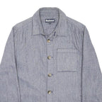 BARBOUR Mens Blue Grey Wool Blend Shirt S Herringbone Long Sleeve Button Pocket