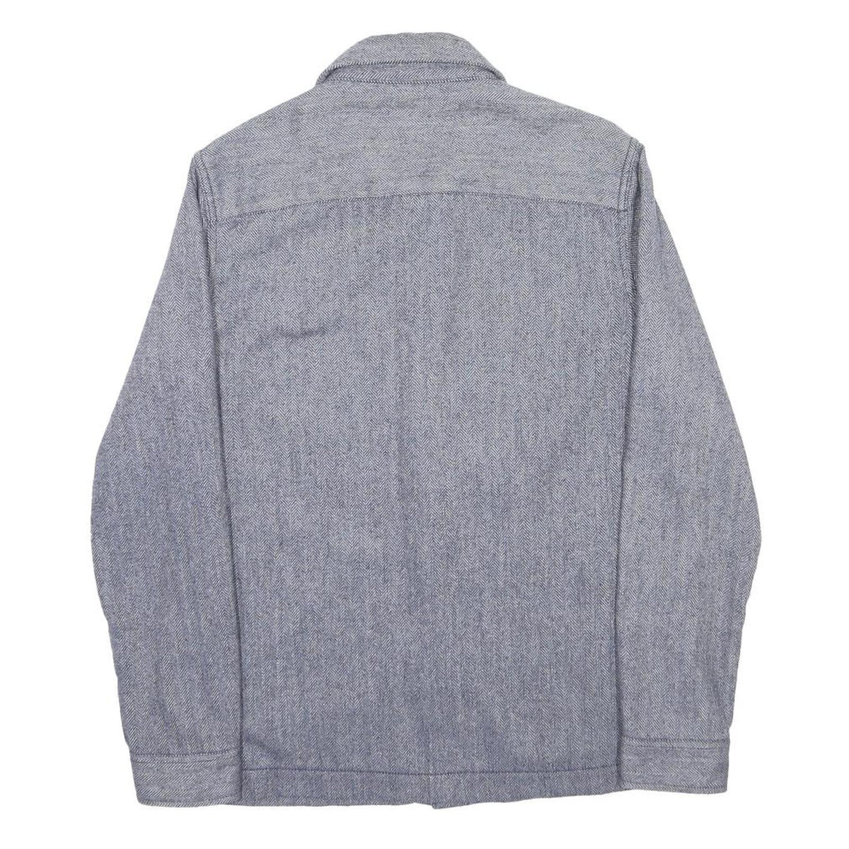 BARBOUR Mens Blue Grey Wool Blend Shirt S Herringbone Long Sleeve Button Pocket