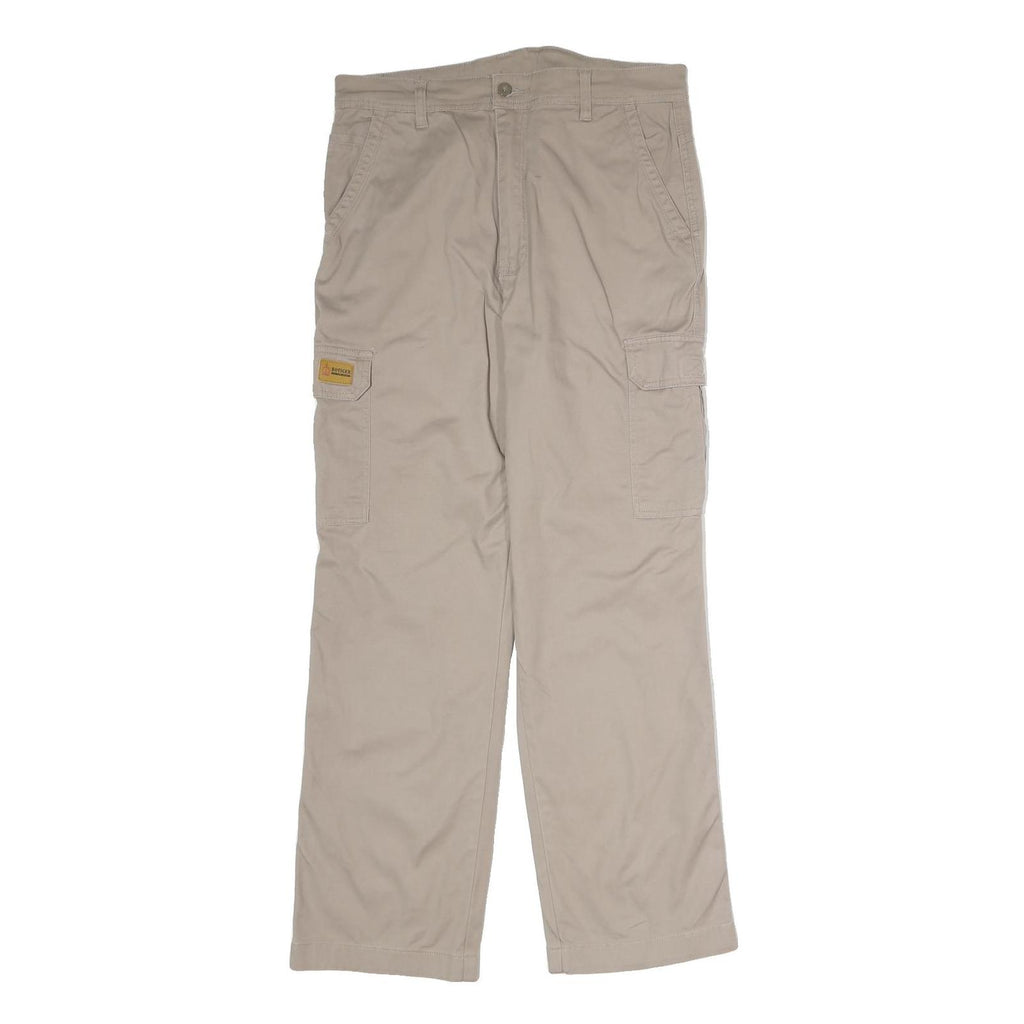 BOTIGER Mens Cotton Blend Beige Regular Straight Zip Trousers W32 L30 Casual