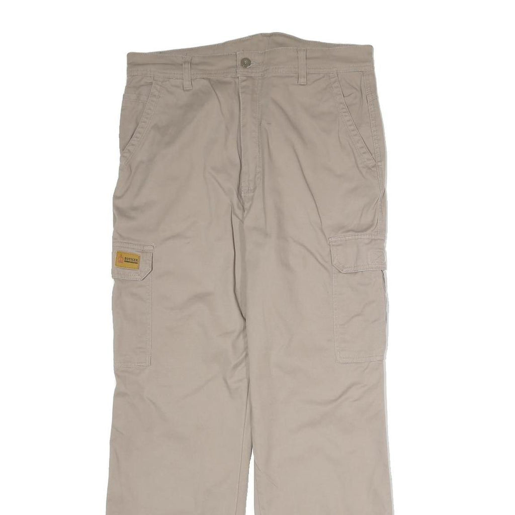 BOTIGER Mens Cotton Blend Beige Regular Straight Zip Trousers W32 L30 Casual