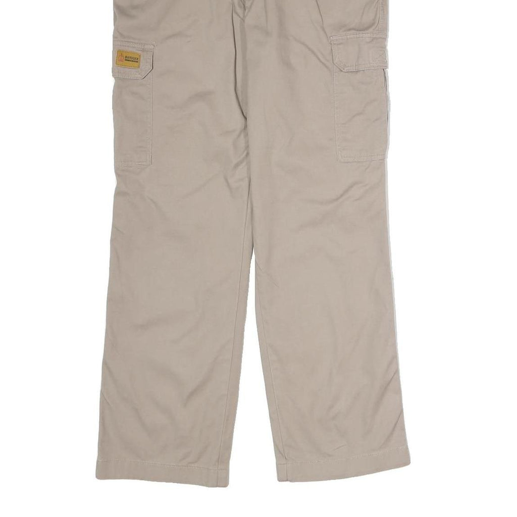 BOTIGER Mens Cotton Blend Beige Regular Straight Zip Trousers W32 L30 Casual