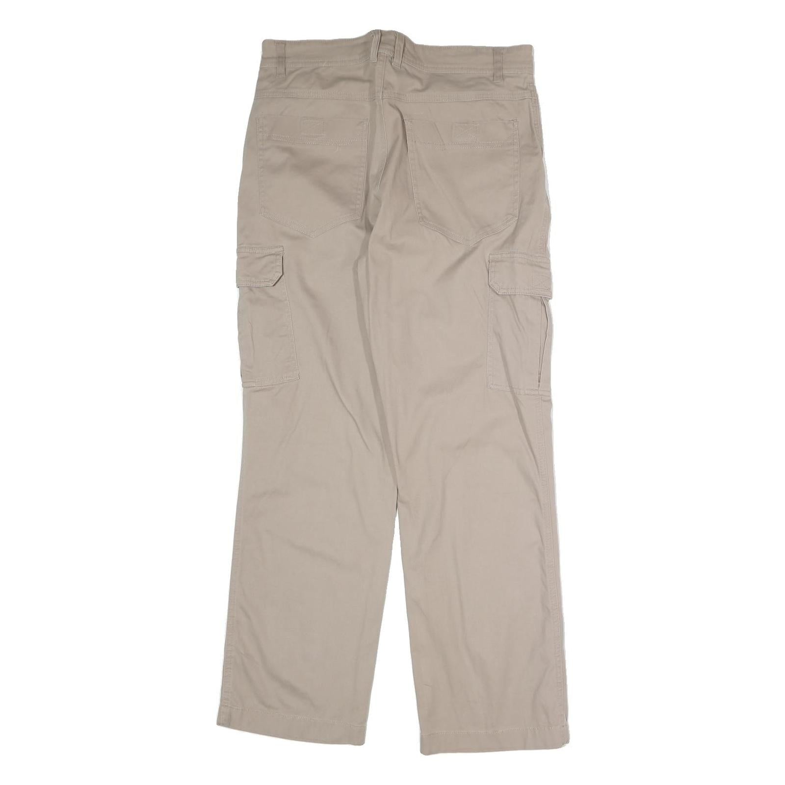 BOTIGER Mens Cotton Blend Beige Regular Straight Zip Trousers W32 L30 Casual