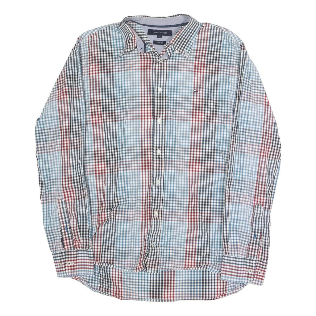 TOMMY HILFIGER Mens Blue Black & Red Check Shirt L Classic Cotton Blend Casual