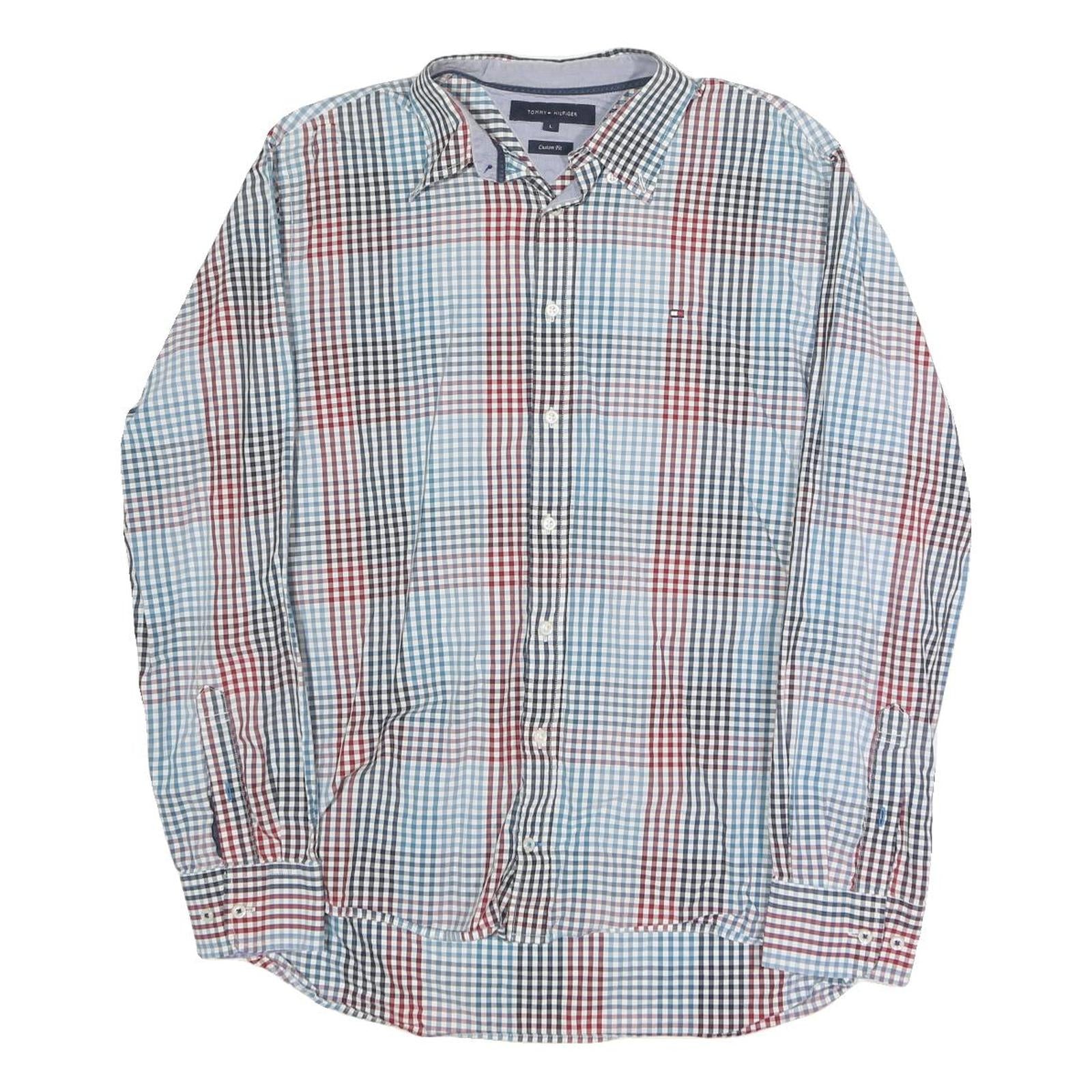 TOMMY HILFIGER Mens Blue Black & Red Check Shirt L Classic Cotton Blend Casual