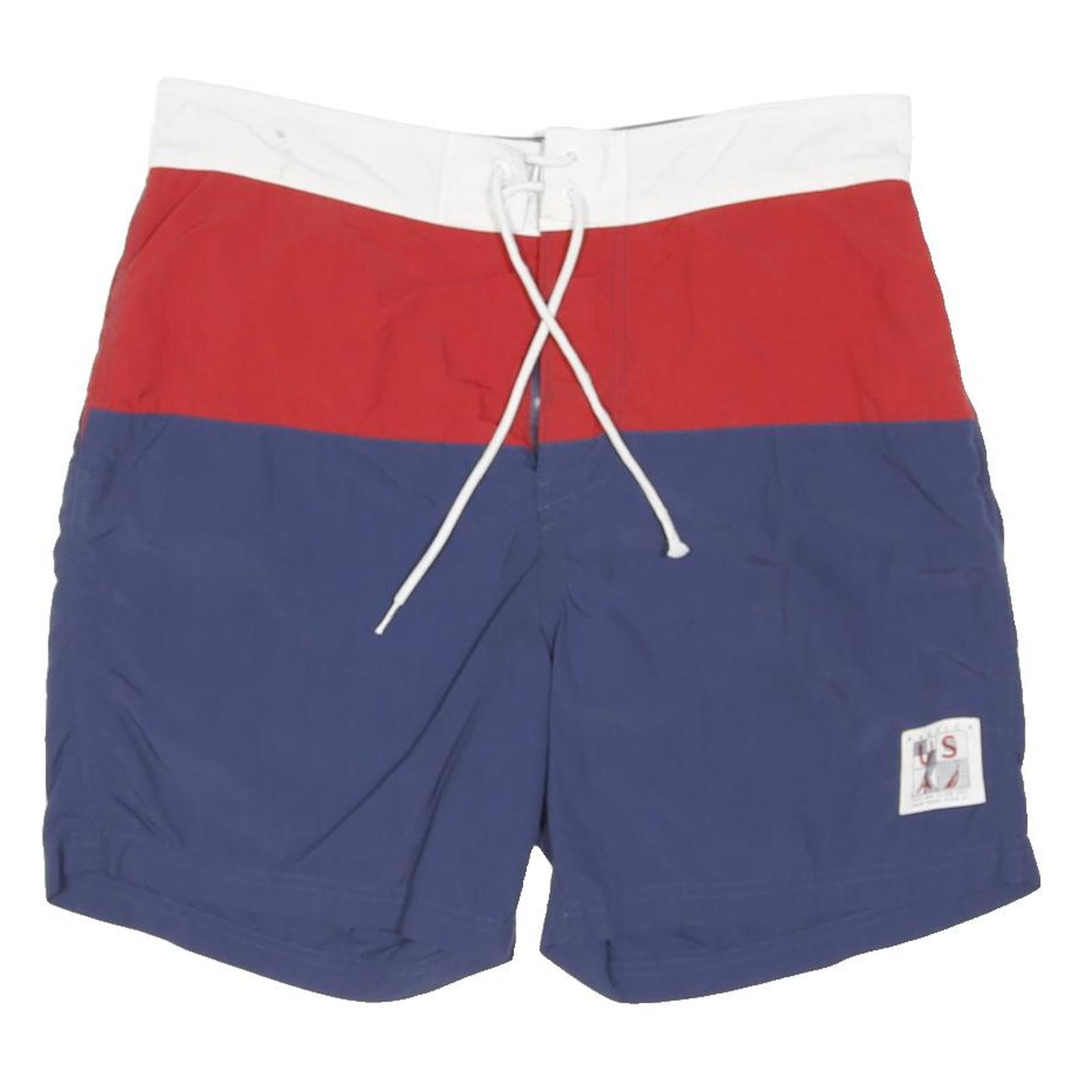 NAUTICA Mens Shorts Blue & Red Casual M W33 Polyester Blend Drawstring Waist
