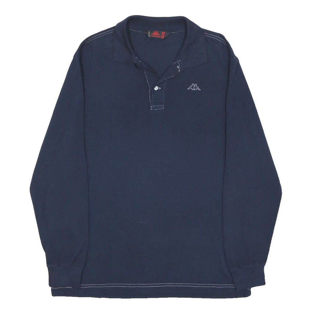 KAPPA Mens Navy Blue Long Sleeve Plain Cotton Polo Shirt M Casual Sport