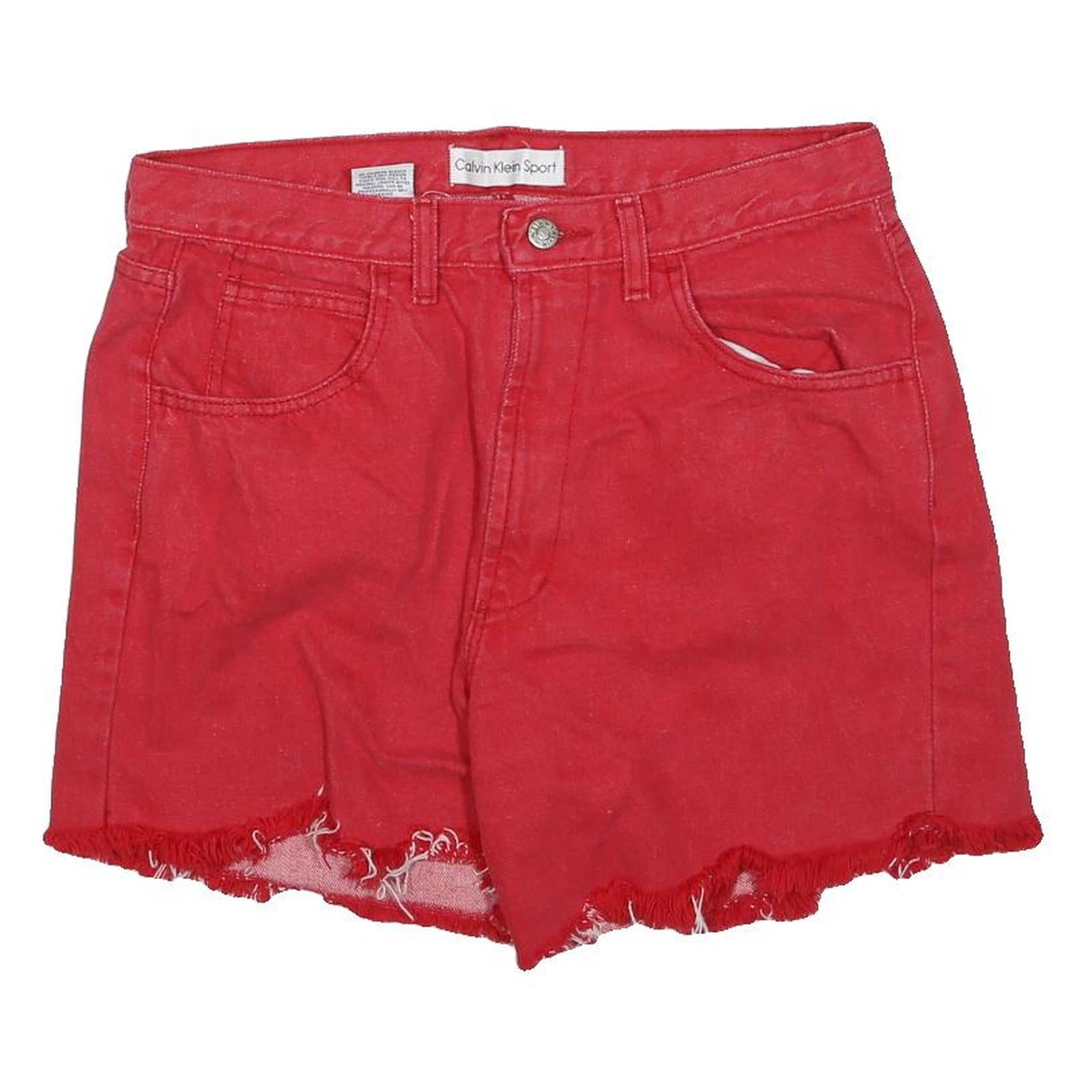 CALVIN KLEIN Womens Red Casual Denim Shorts UK 12 W32 Frayed Hem Cotton Blend