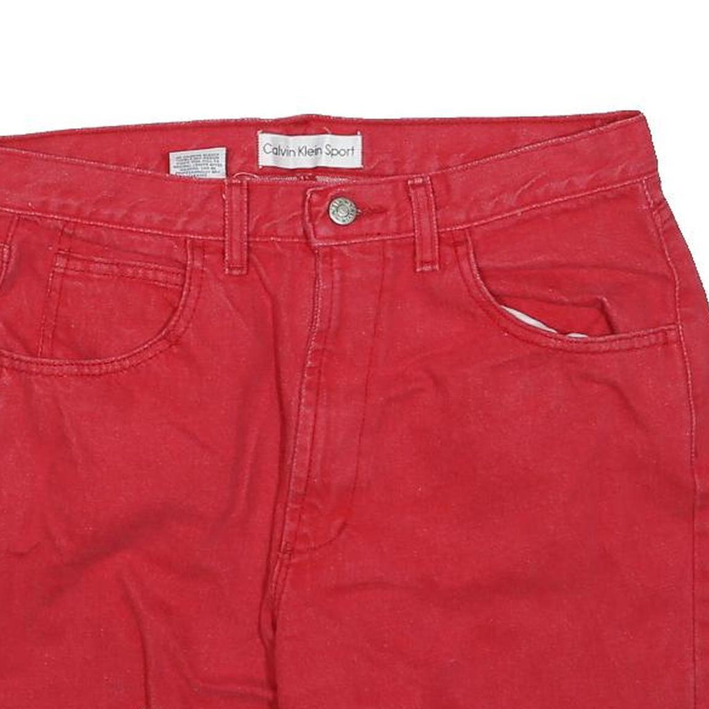 CALVIN KLEIN Womens Red Casual Denim Shorts UK 12 W32 Frayed Hem Cotton Blend