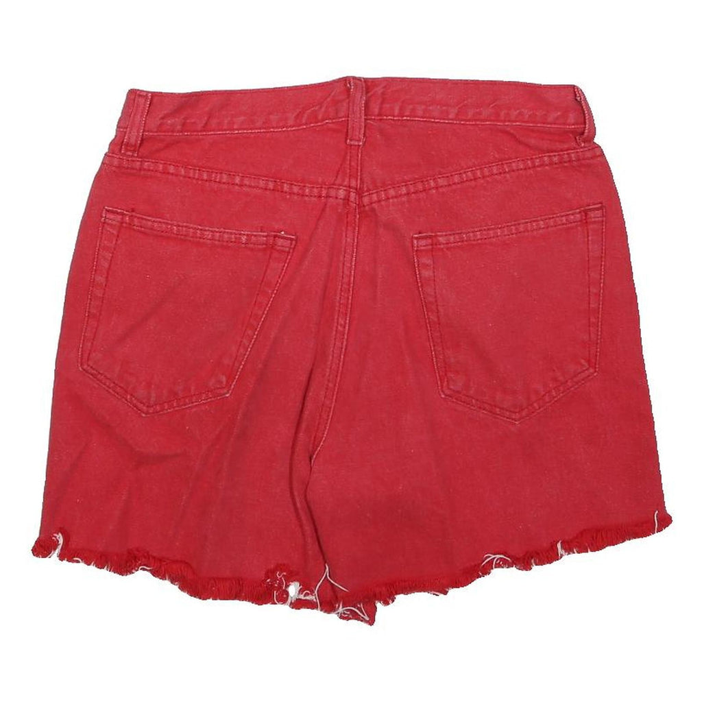 CALVIN KLEIN Womens Red Casual Denim Shorts UK 12 W32 Frayed Hem Cotton Blend