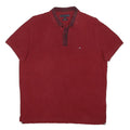 TOMMY HILFIGER Mens Red Cotton Blend Polo Shirt M Button Collar Casual Wear