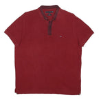 TOMMY HILFIGER Mens Red Cotton Blend Polo Shirt M Button Collar Casual Wear