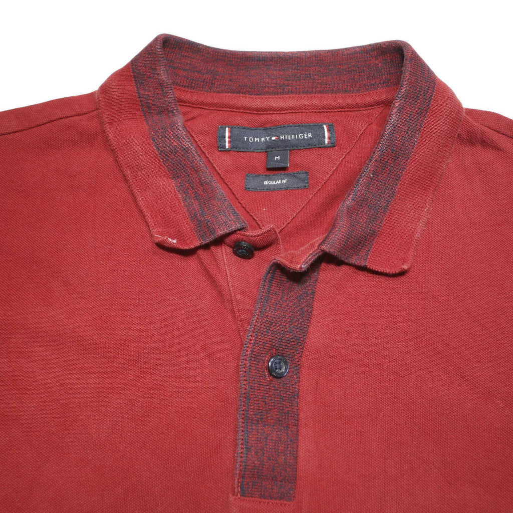 TOMMY HILFIGER Mens Red Cotton Blend Polo Shirt M Button Collar Casual Wear