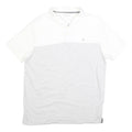 CALVIN KLEIN Mens White & Grey Striped Short Sleeve Polo Shirt L Casual Cotton