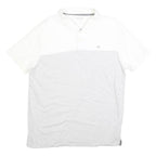 CALVIN KLEIN Mens White & Grey Striped Short Sleeve Polo Shirt L Casual Cotton