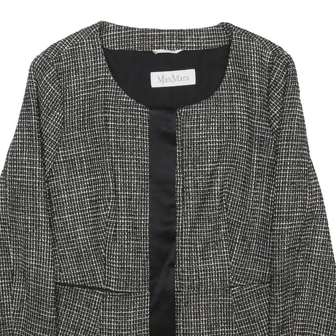 MAX MARA Womens Black & White Wool Blend Peplum Button Jacket UK 14 Tweed
