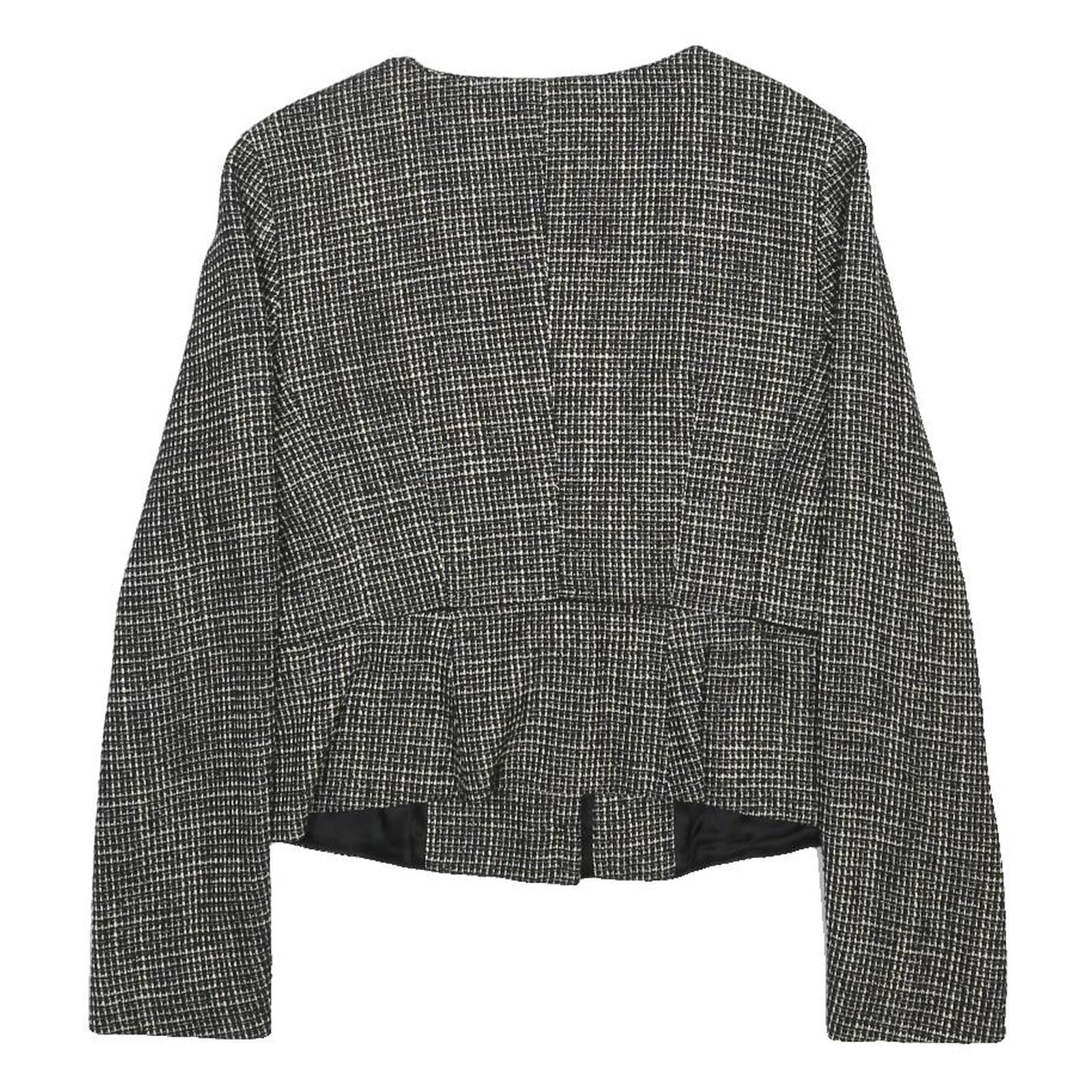 MAX MARA Womens Black & White Wool Blend Peplum Button Jacket UK 14 Tweed