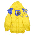 FUBU Womens Yellow Nylon Puffer Jacket M Zip Hooded Sport Patch