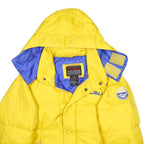 FUBU Womens Yellow Nylon Puffer Jacket M Zip Hooded Sport Patch