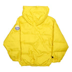 FUBU Womens Yellow Nylon Puffer Jacket M Zip Hooded Sport Patch