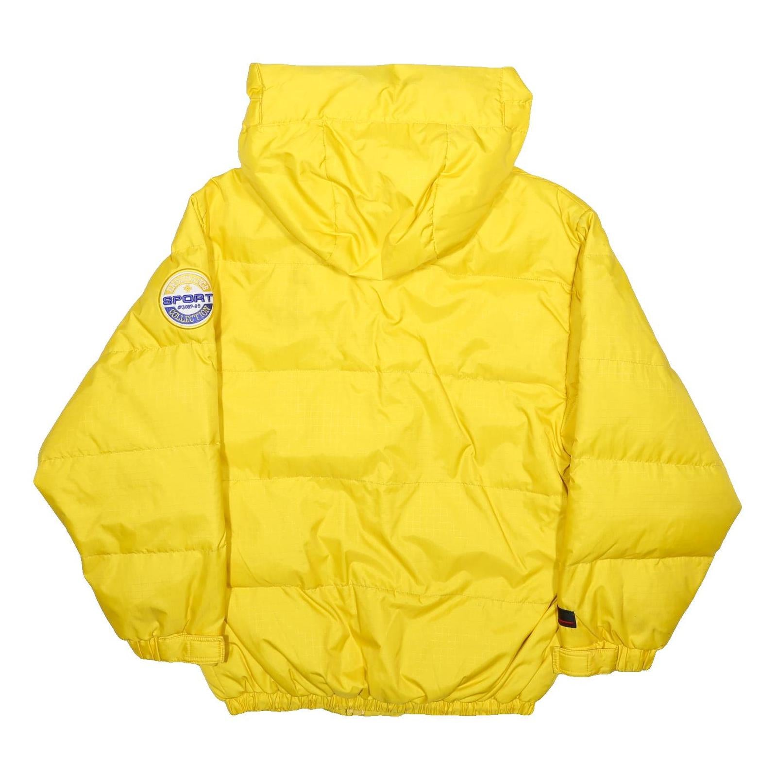 FUBU Womens Yellow Nylon Puffer Jacket M Zip Hooded Sport Patch