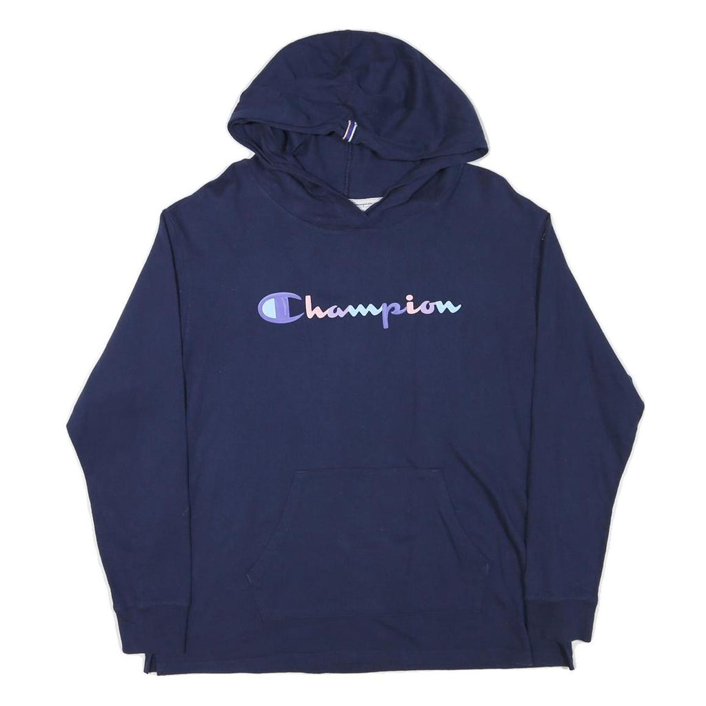 CHAMPION Womens Navy Hoodie L Cotton Blend Pullover Comfort Casual