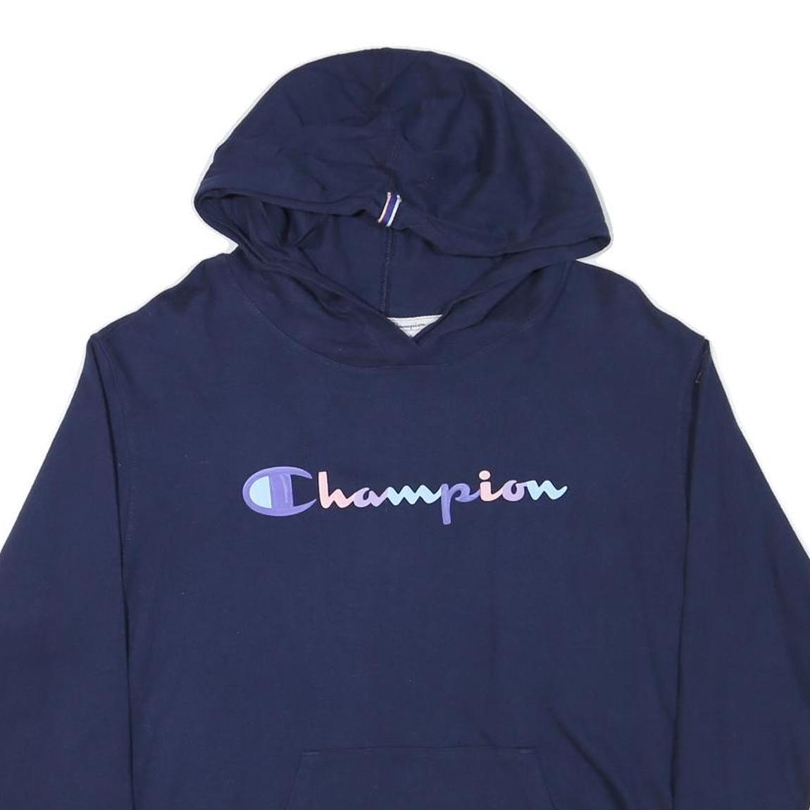 CHAMPION Womens Navy Hoodie L Cotton Blend Pullover Comfort Casual