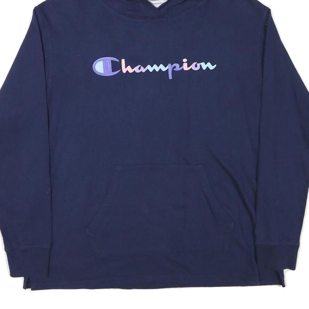 CHAMPION Womens Navy Hoodie L Cotton Blend Pullover Comfort Casual