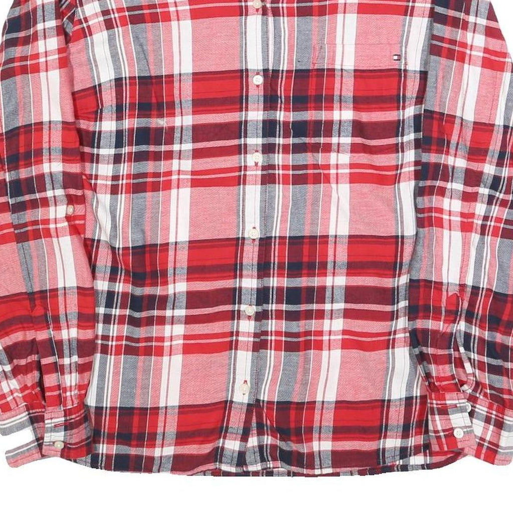 TOMMY HILFIGER Womens Red & White Checked Shirt L Cotton Blend Long Sleeve