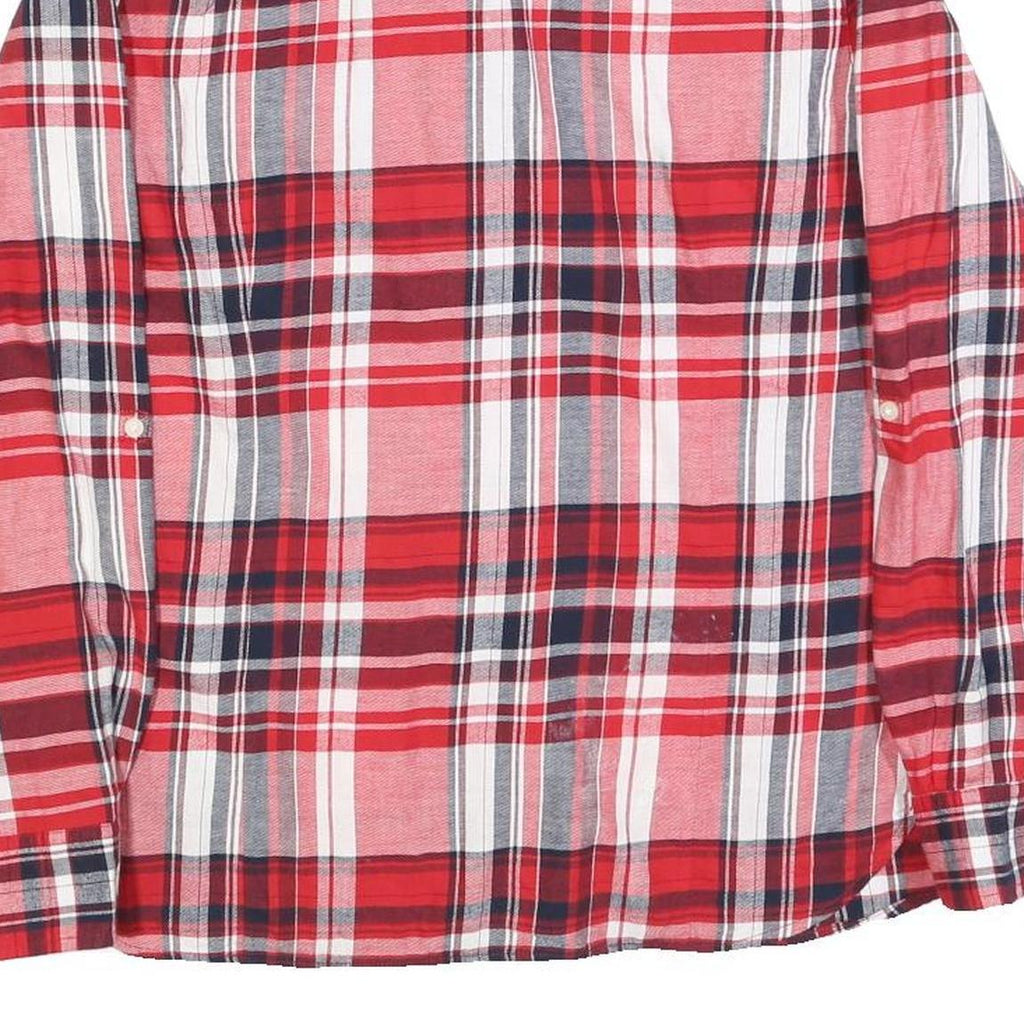 TOMMY HILFIGER Womens Red & White Checked Shirt L Cotton Blend Long Sleeve