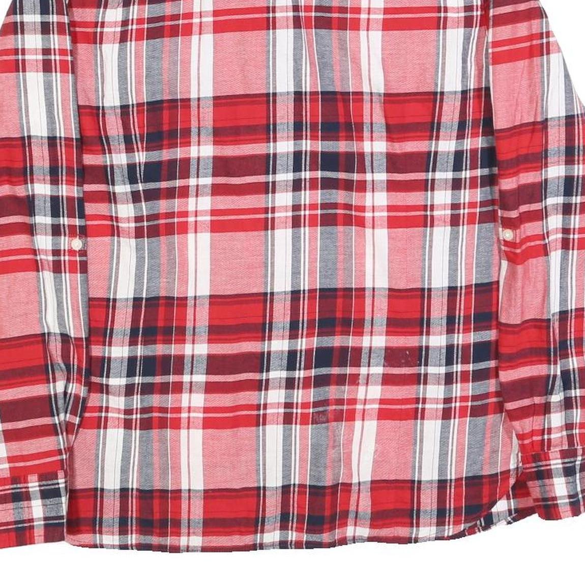 TOMMY HILFIGER Womens Red & White Checked Shirt L Cotton Blend Long Sleeve