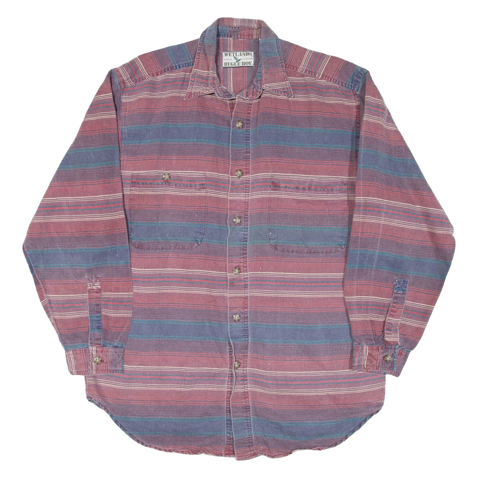 WETLANDS BUGLE BOY Mens Shirt Red Striped Long Sleeve M