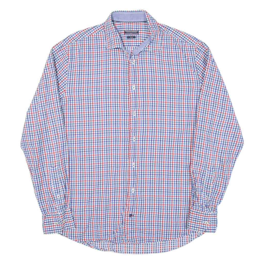 TOMMY HILFIGER Fitted Mens Shirt Blue Check Long Sleeve L