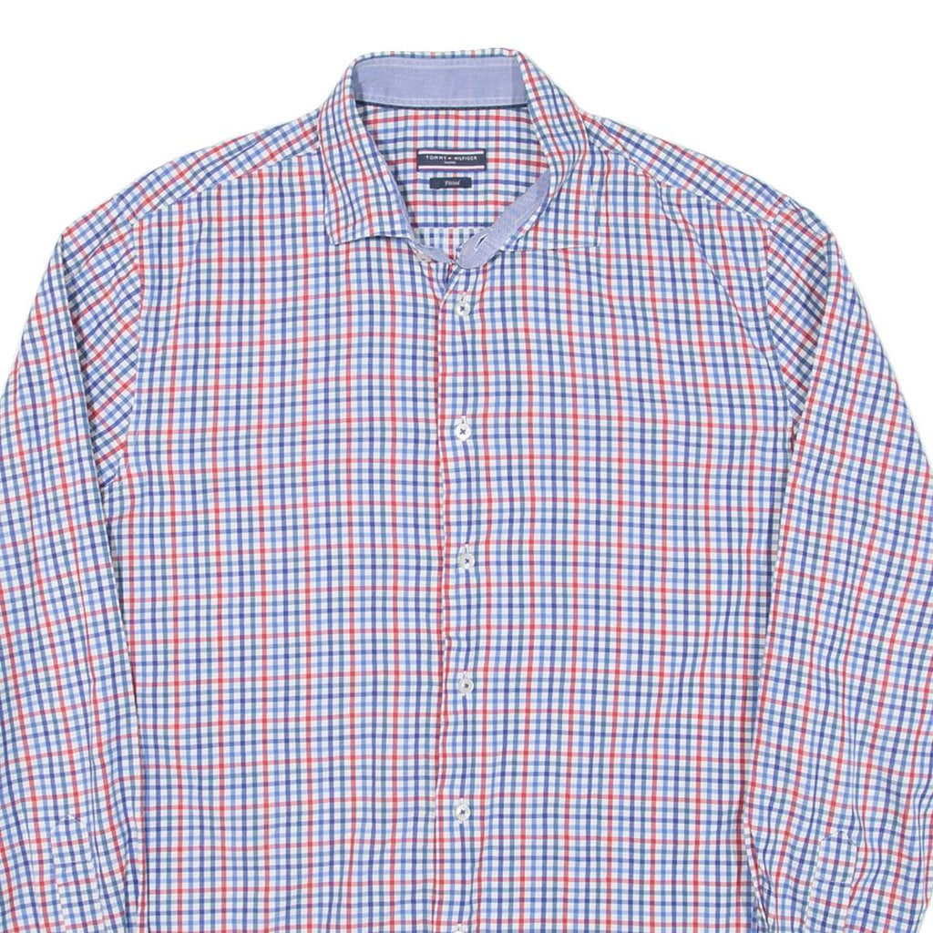 TOMMY HILFIGER Fitted Mens Shirt Blue Check Long Sleeve L