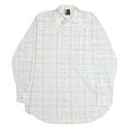 LUTTEURS Mens White & Blue Check Shirt M Cotton Long Sleeve Button Casual