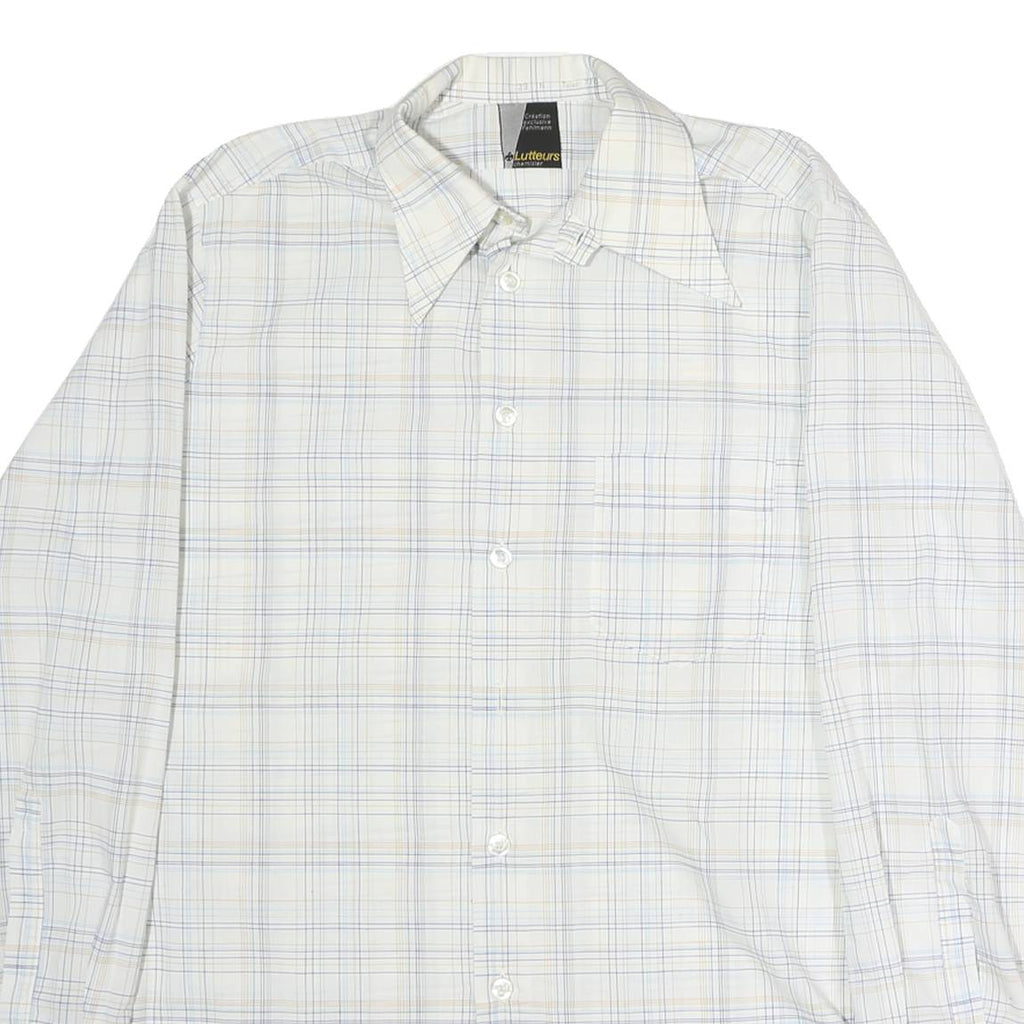 LUTTEURS Mens White & Blue Check Shirt M Cotton Long Sleeve Button Casual