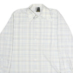 LUTTEURS Mens White & Blue Check Shirt M Cotton Long Sleeve Button Casual