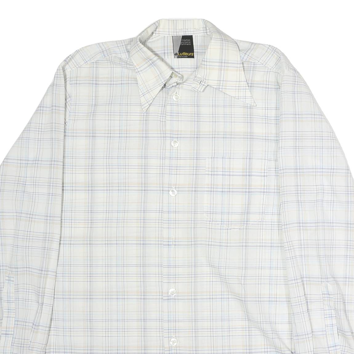 LUTTEURS Mens White & Blue Check Shirt M Cotton Long Sleeve Button Casual