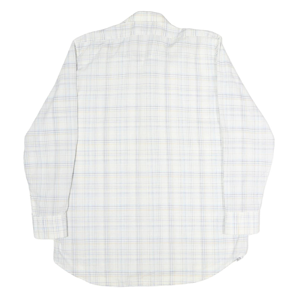 LUTTEURS Mens White & Blue Check Shirt M Cotton Long Sleeve Button Casual