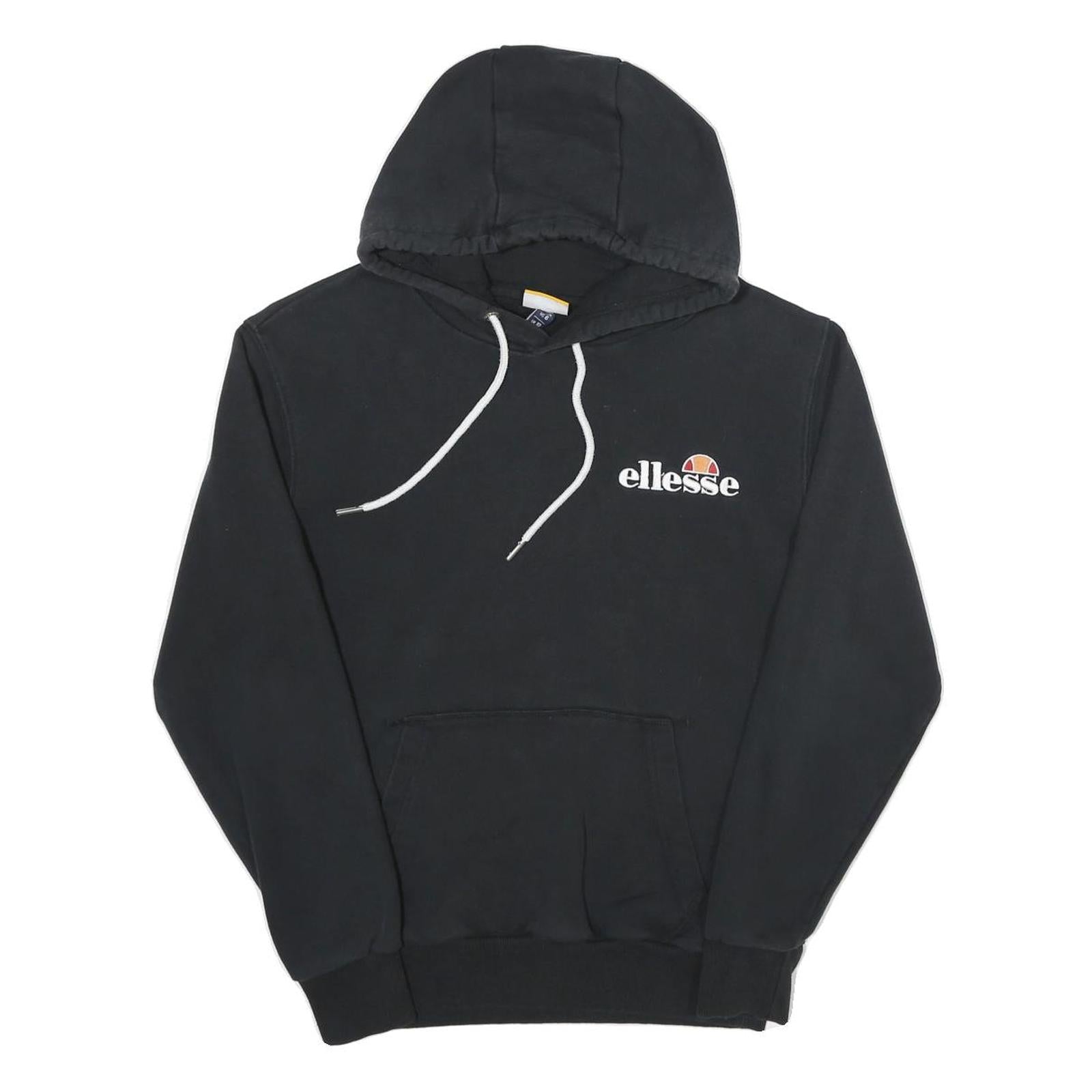 ELLESSE Womens Black Hoodie UK 10 Cotton Blend Pullover Sweatshirt Logo