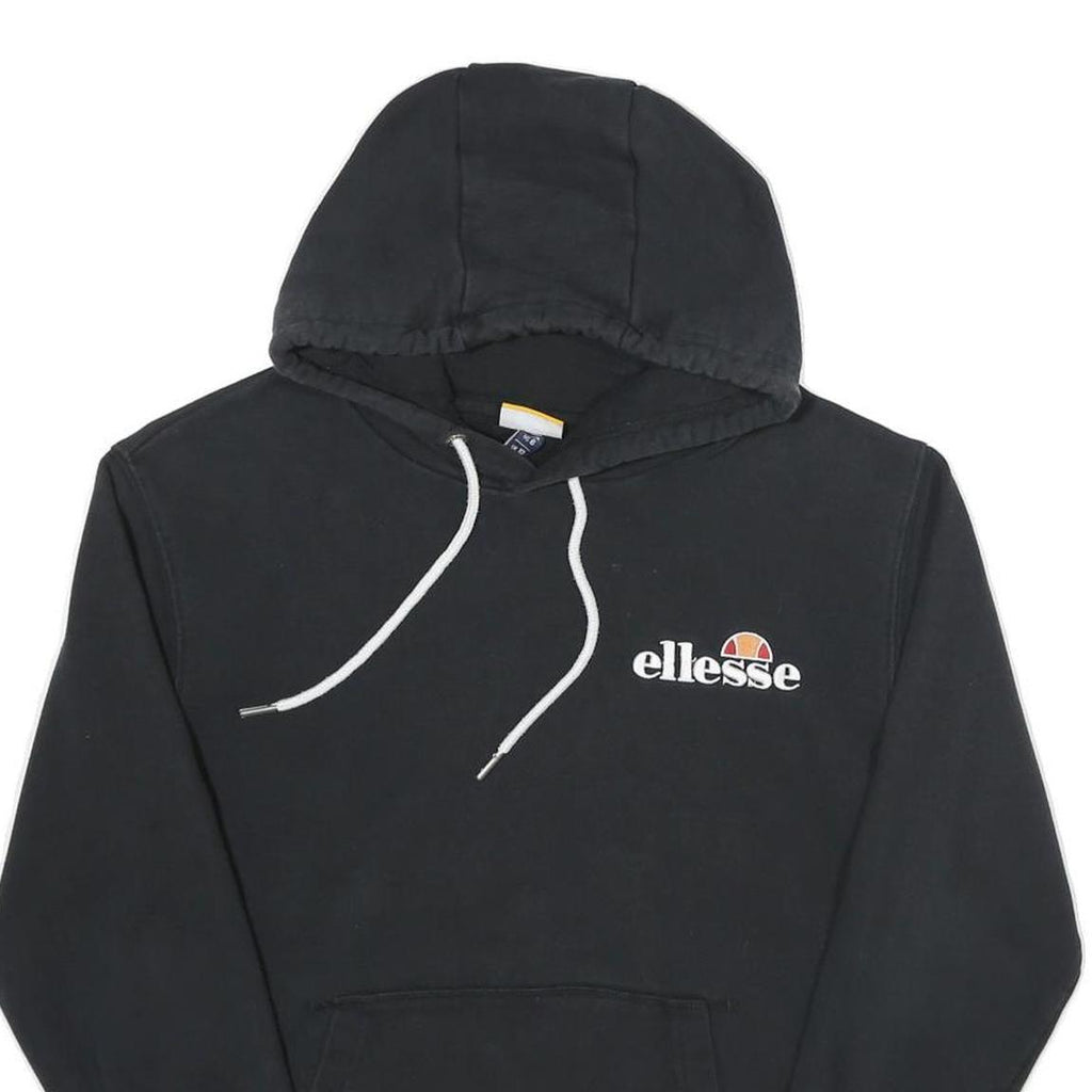 ELLESSE Womens Black Hoodie UK 10 Cotton Blend Pullover Sweatshirt Logo