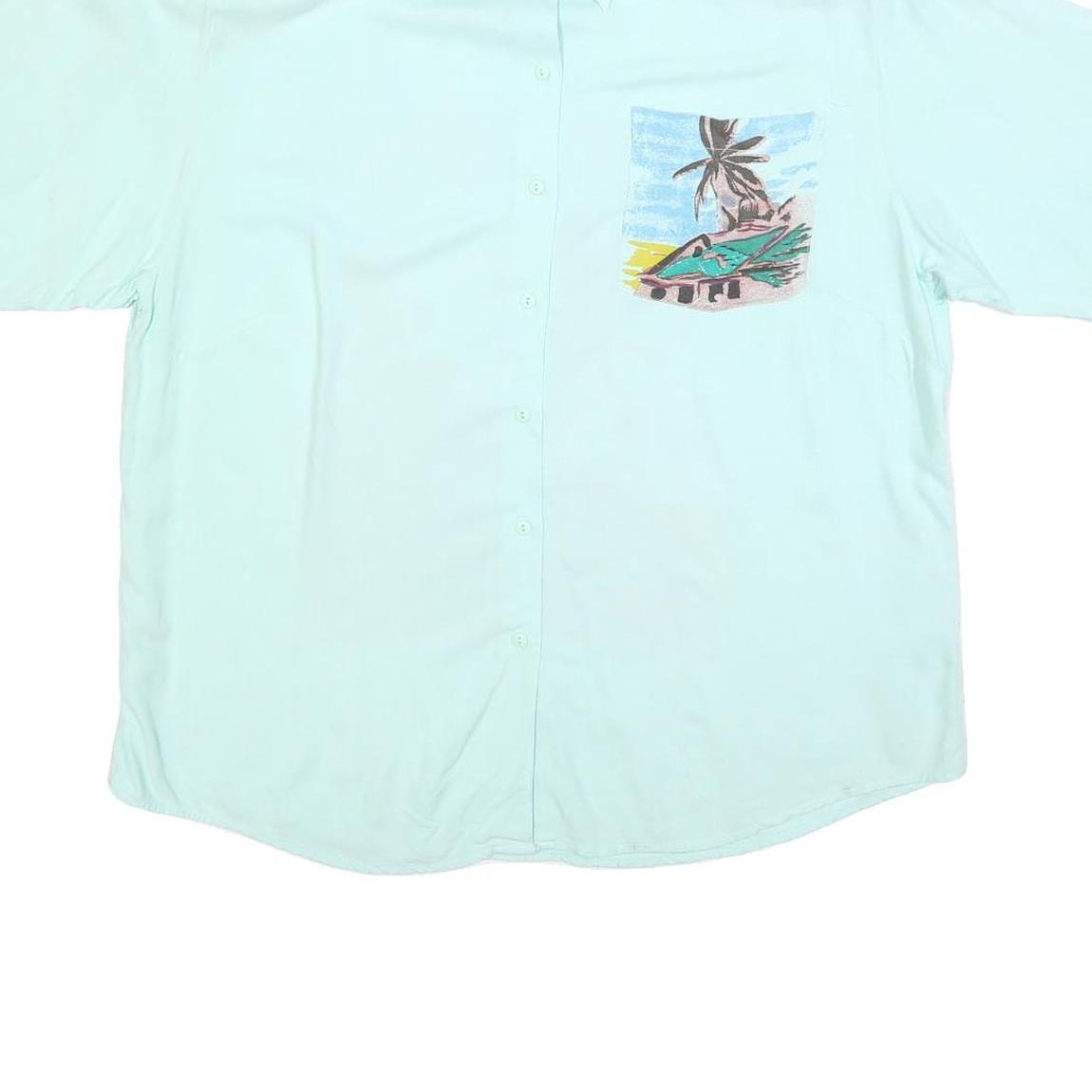 Womens Blue & Green Graphic Viscose Shirt L Lightweight Summer Beach Print