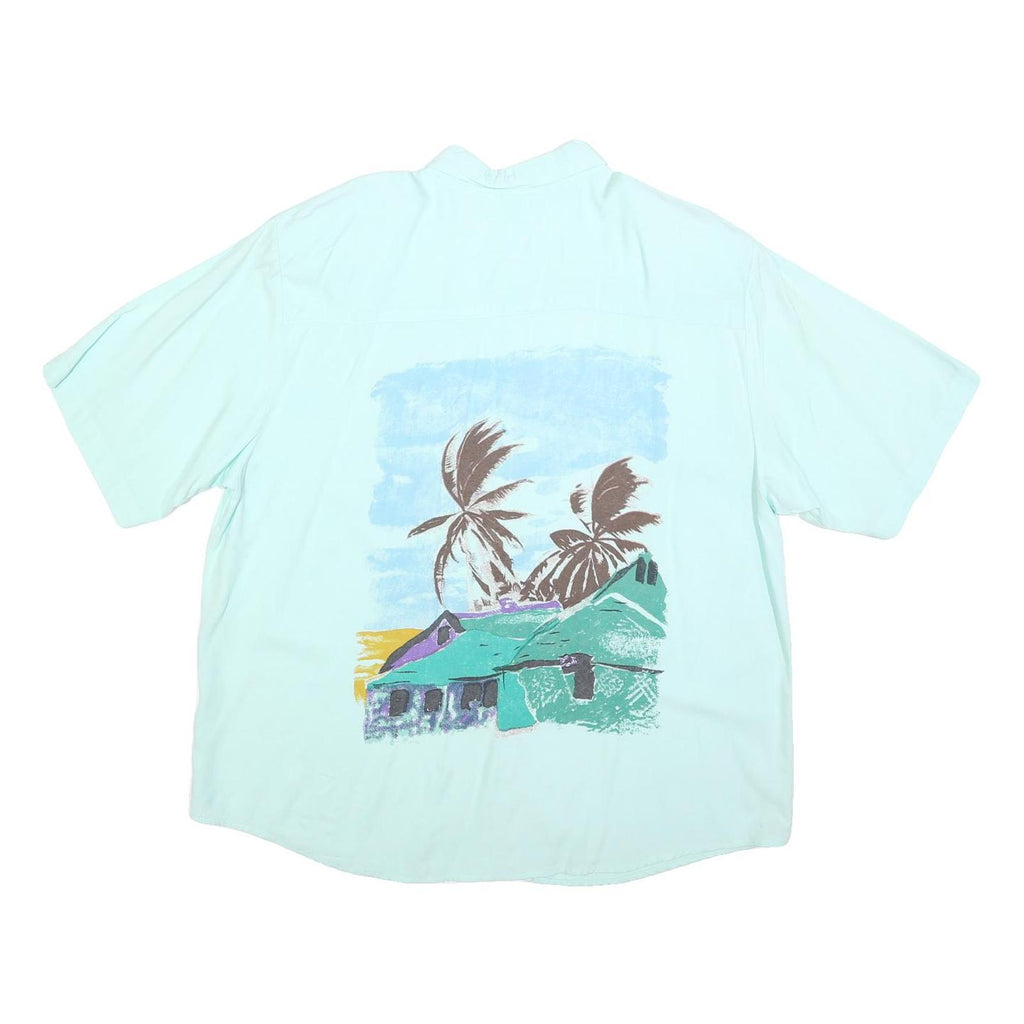 Womens Blue & Green Graphic Viscose Shirt L Lightweight Summer Beach Print