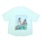 Womens Blue & Green Graphic Viscose Shirt L Lightweight Summer Beach Print